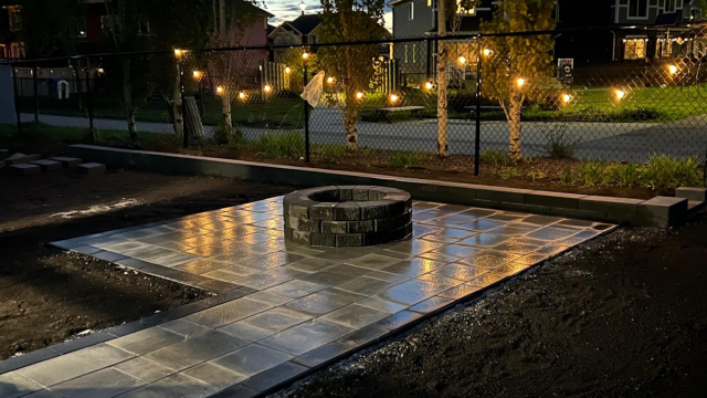 Firepit patio and retaining wall and pathway by MBD landscaping
